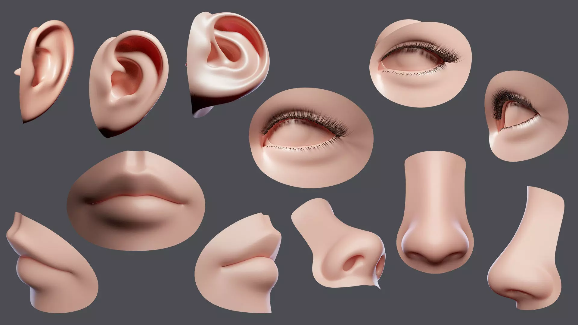 facial element obj Low-poly 3D model_0