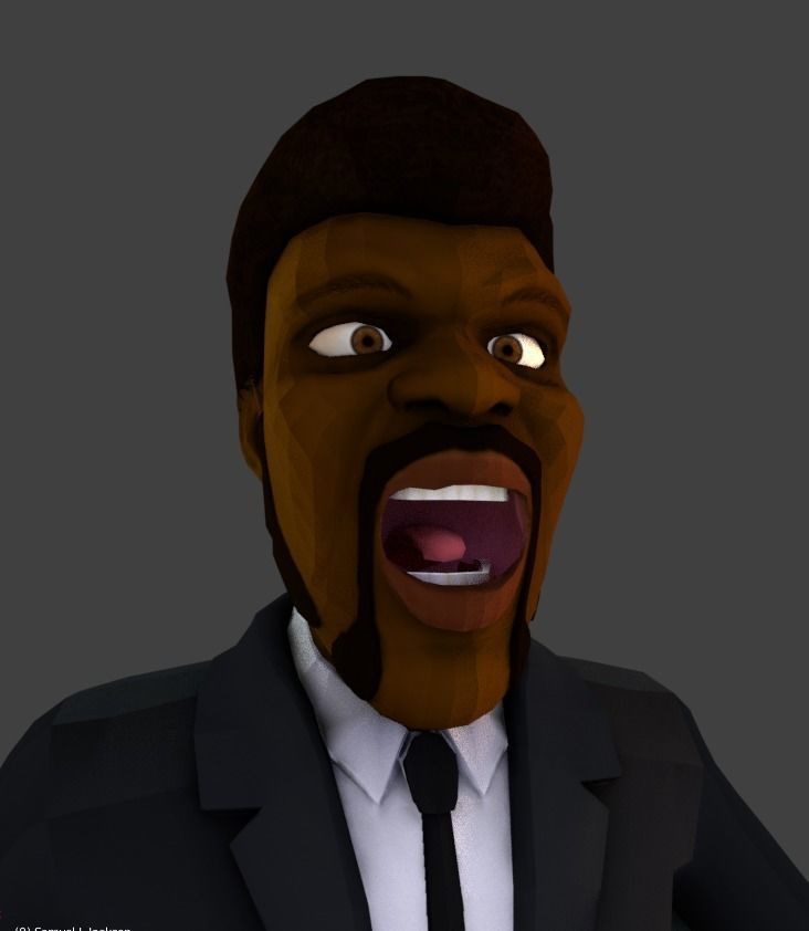 Samuel L Jackson with 9mm pistol Low-poly 3D model_1