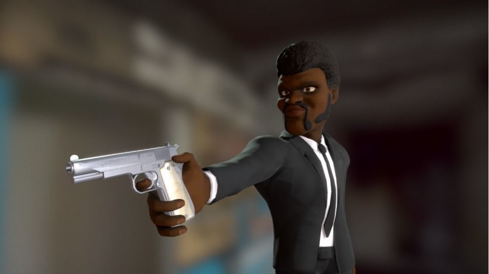 Samuel L Jackson with 9mm pistol Low-poly 3D model_0