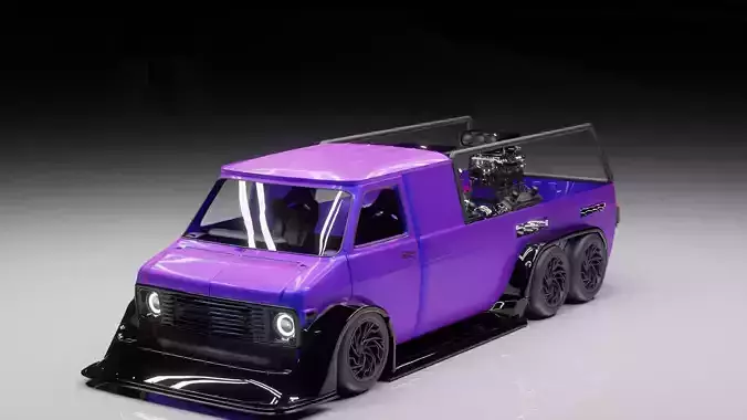 Custom 6x6 Van with Twin V8 Engines Blender Vehicle Model 3D model
