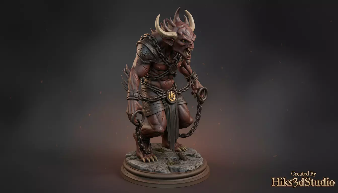 Chainbound Warden Dark Fantasy Guardian Statue 3D print model