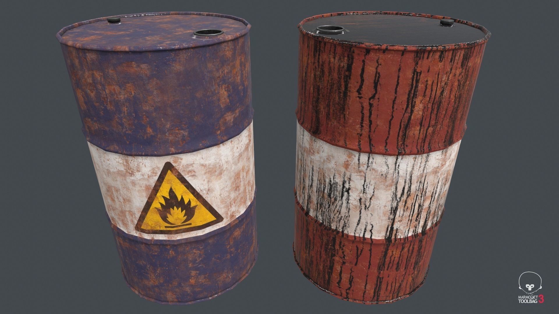 Metal Barrel PBR Game Ready Low-poly 3D model_2