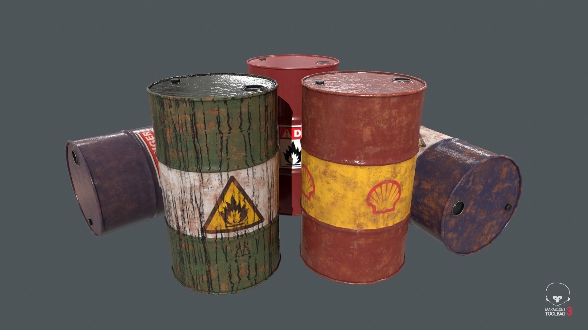 Metal Barrel PBR Game Ready Low-poly 3D model_0
