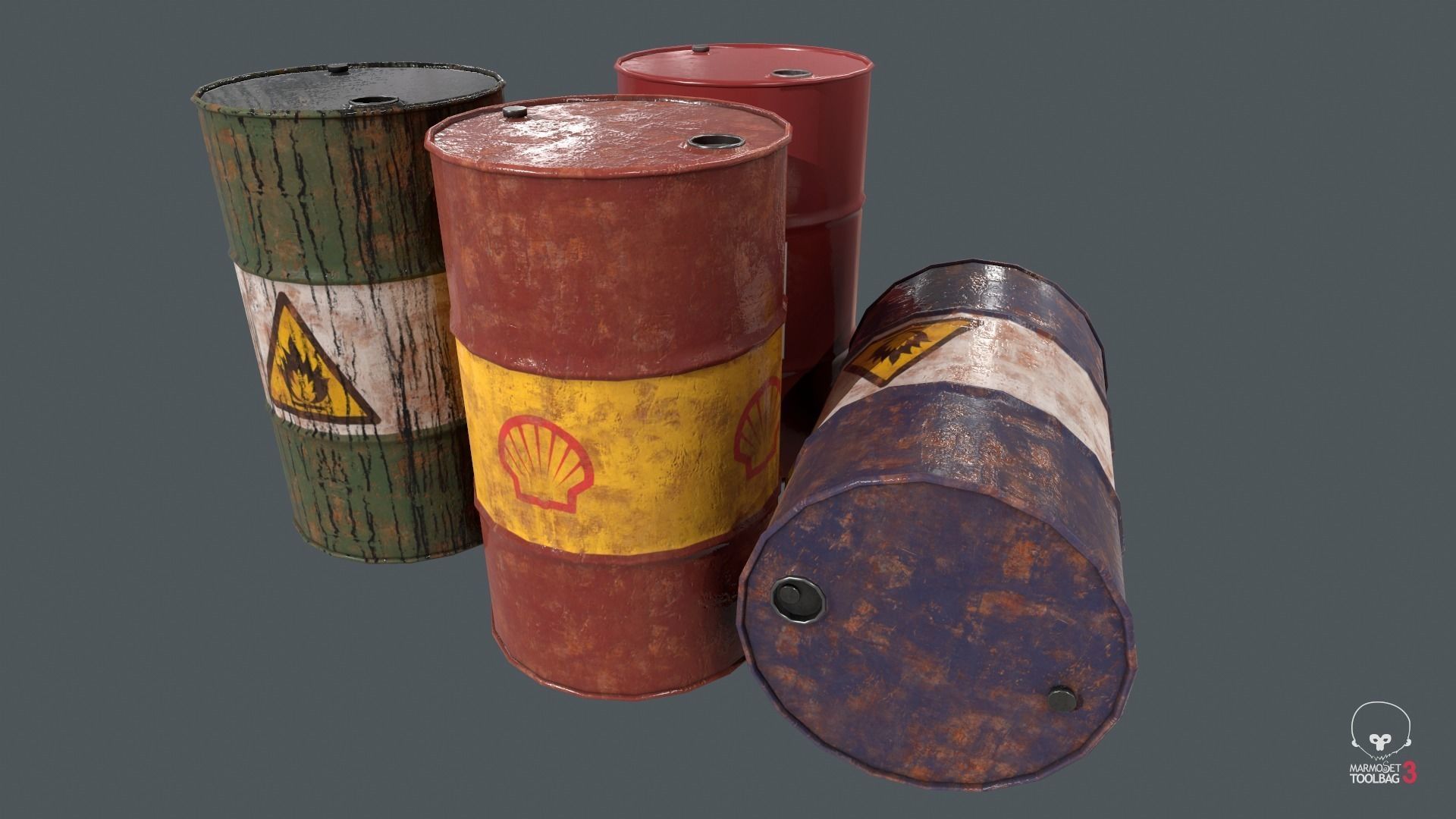 Metal Barrel PBR Game Ready Low-poly 3D model_1