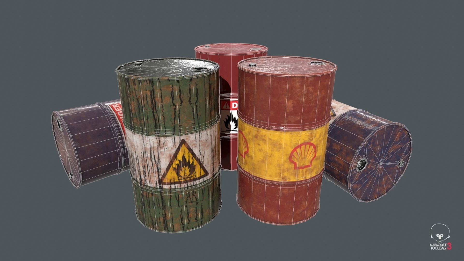 Metal Barrel PBR Game Ready Low-poly 3D model_9