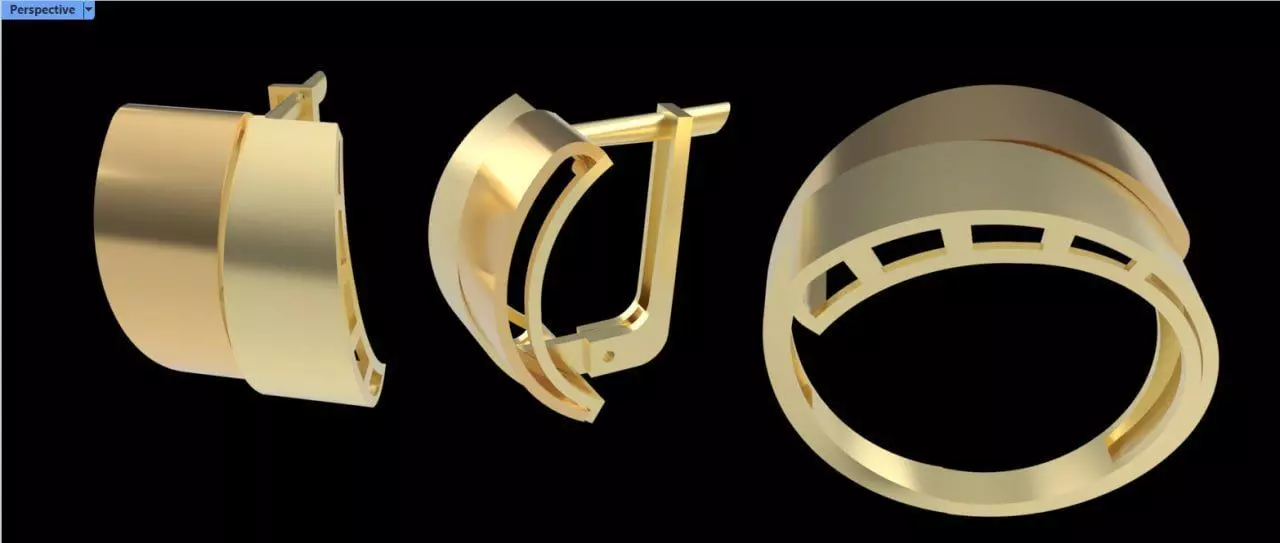 Modern Plain Gold Ring and Earrings Set 3D print model