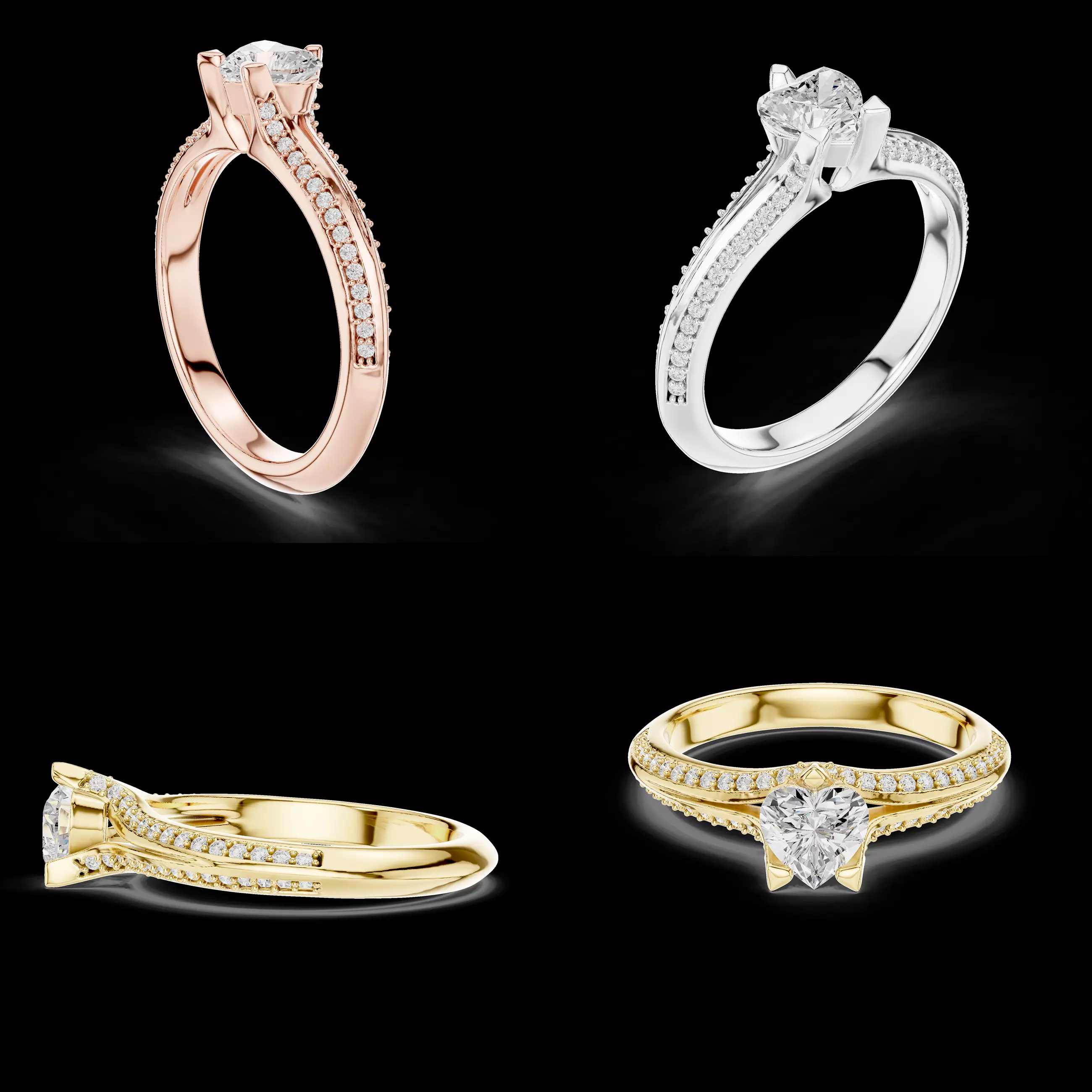 Heart Solitaire Pave Ring CAD Model STL 3DM Printable 3D print model