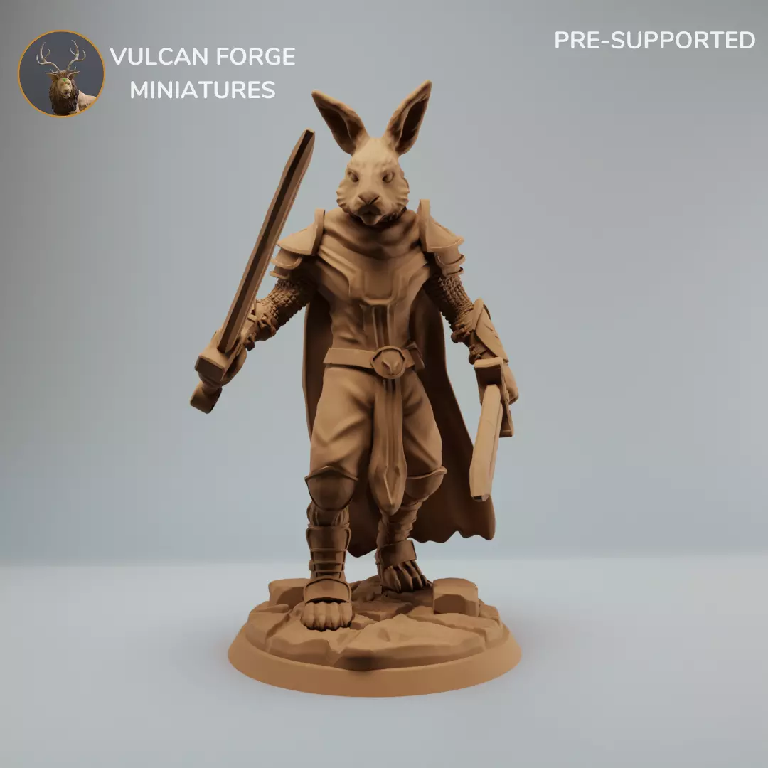Harengon Rabbit Folk Knight with two swords 3D print model