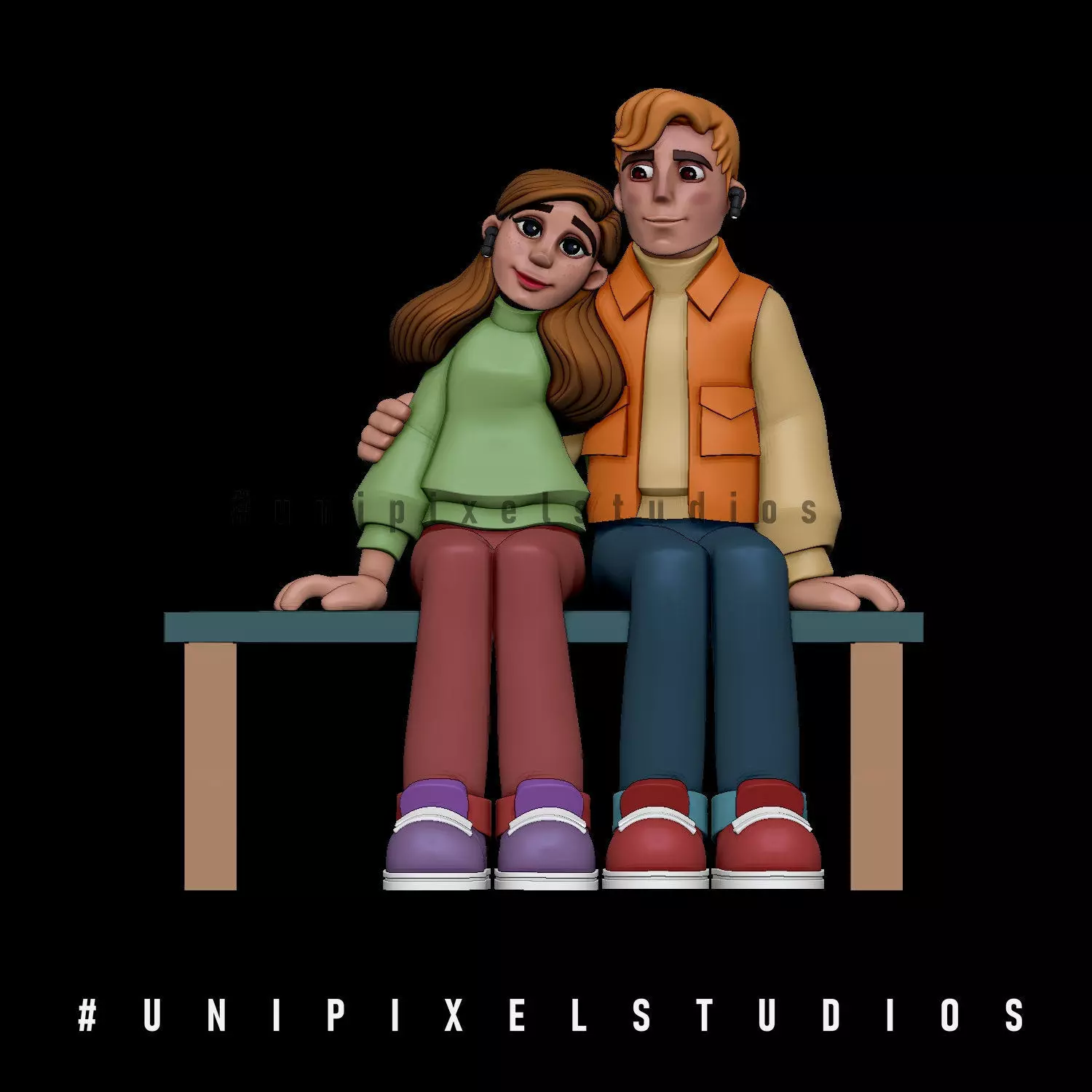 Cute Love Couple 3D Printable STL Valentine Statue Model 3D print model