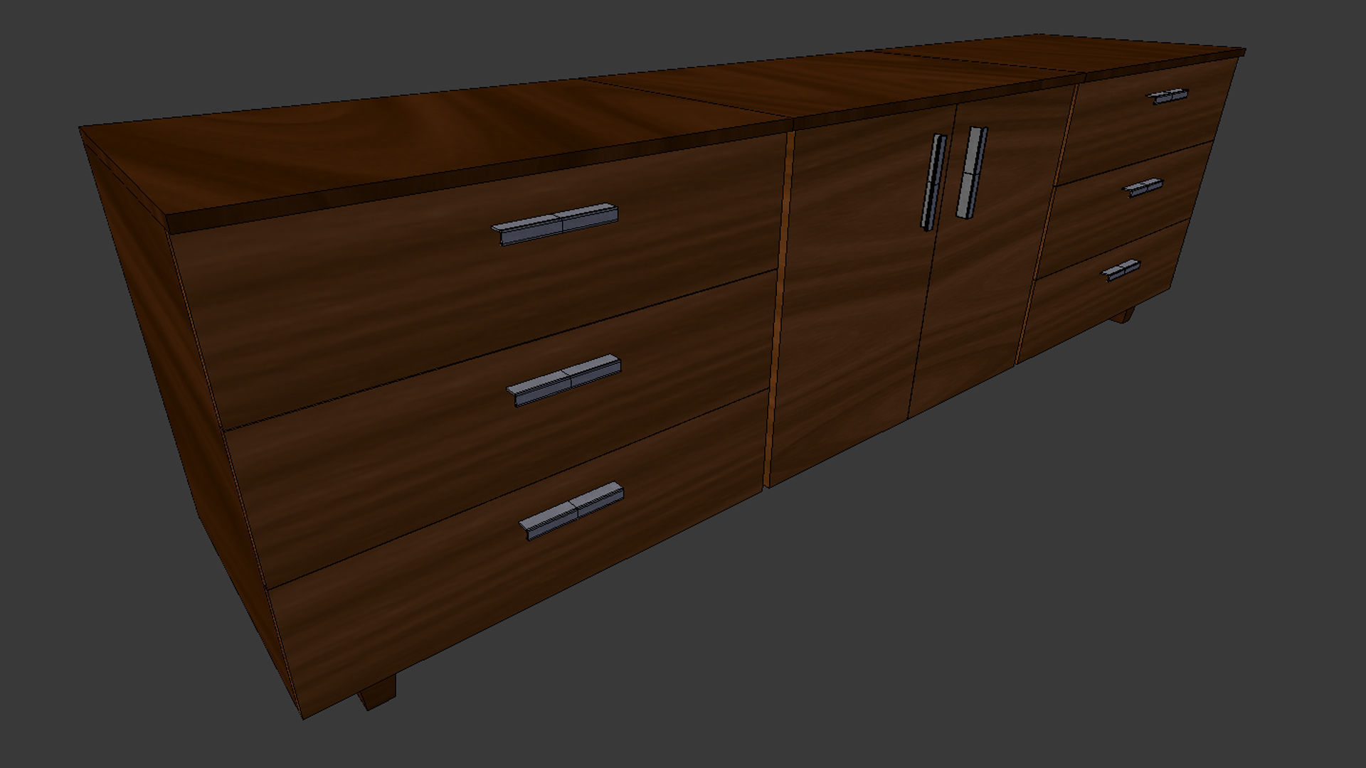 Cabinet 3 - Game Ready sideboard with drawers Low-poly 3D model_7