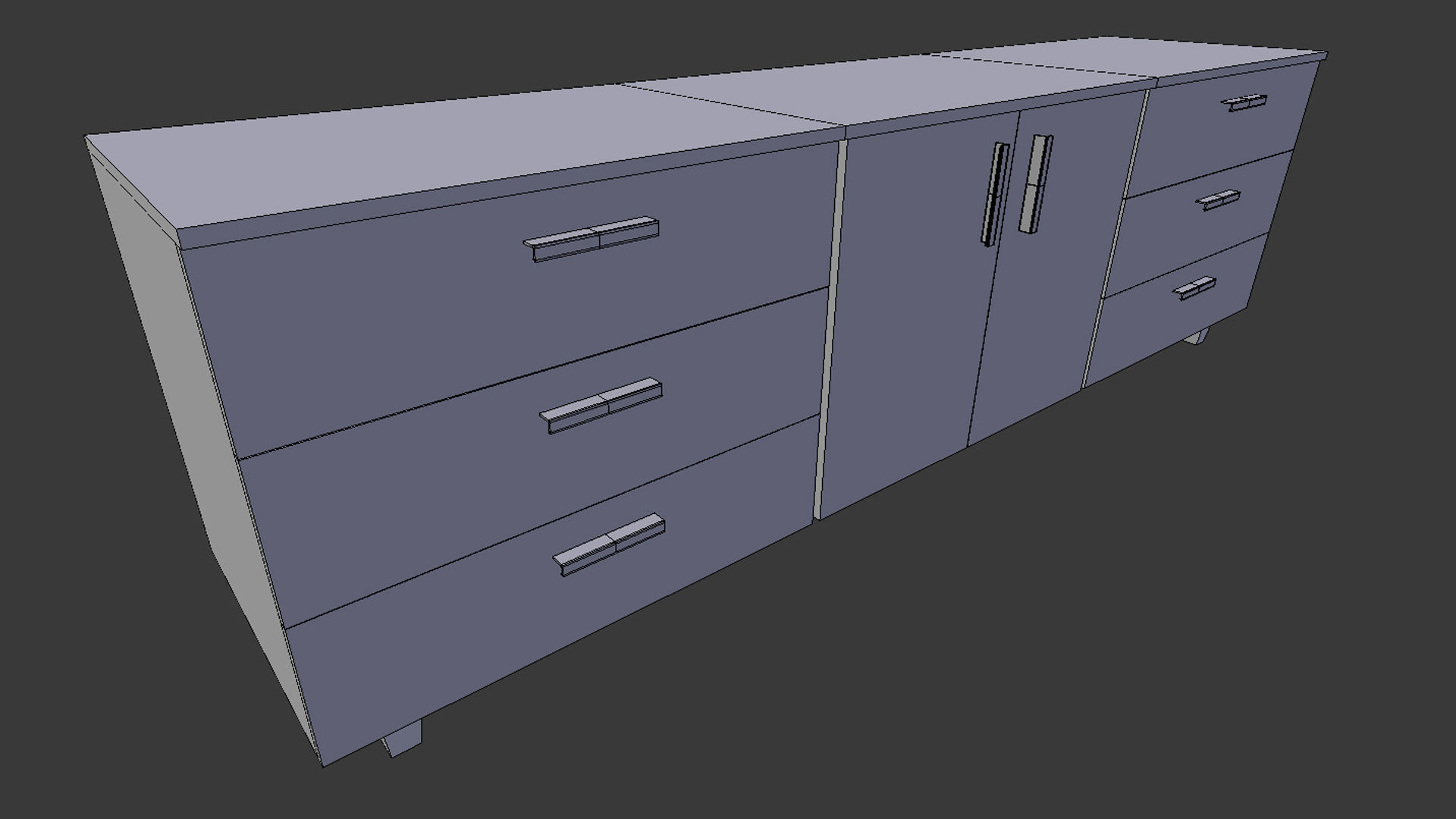 Cabinet 3 - Game Ready sideboard with drawers Low-poly 3D model_8