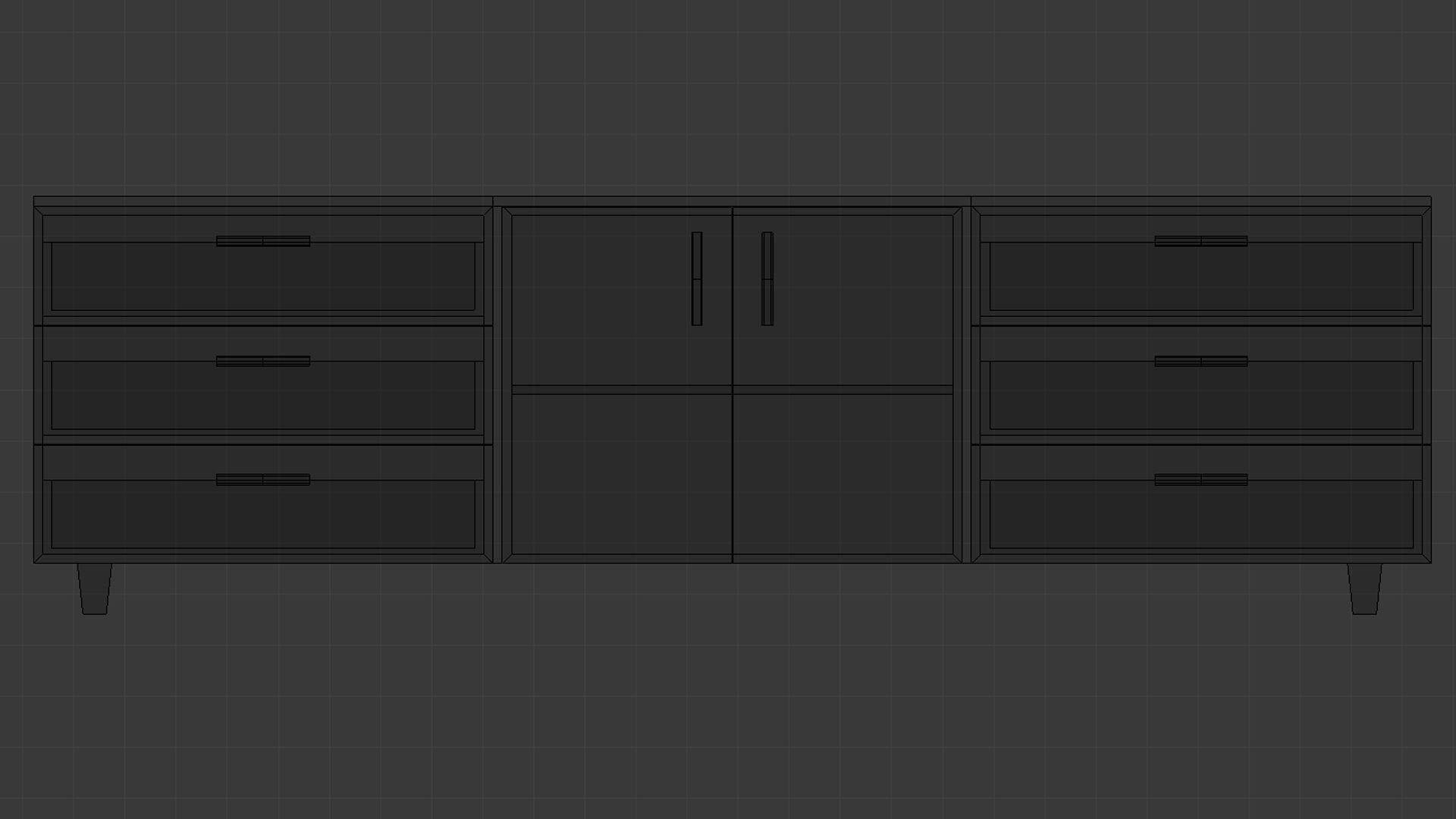 Cabinet 3 - Game Ready sideboard with drawers Low-poly 3D model_9