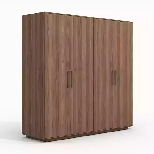 Contemporary Walnut Four-Door Wardrobe 3D Model