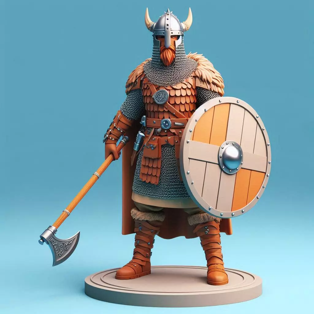 3305Color 3D Model of a Viking Warrior in Full Armor STL 3D print model