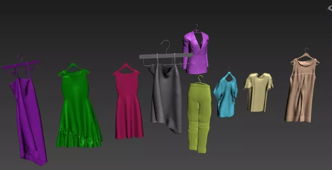 Dresses different colored on hanger Free low-poly 3D model_0