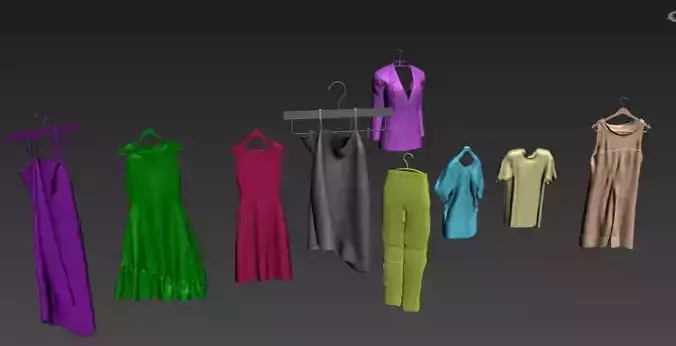 Dresses different colored on hanger Free low-poly 3D model
