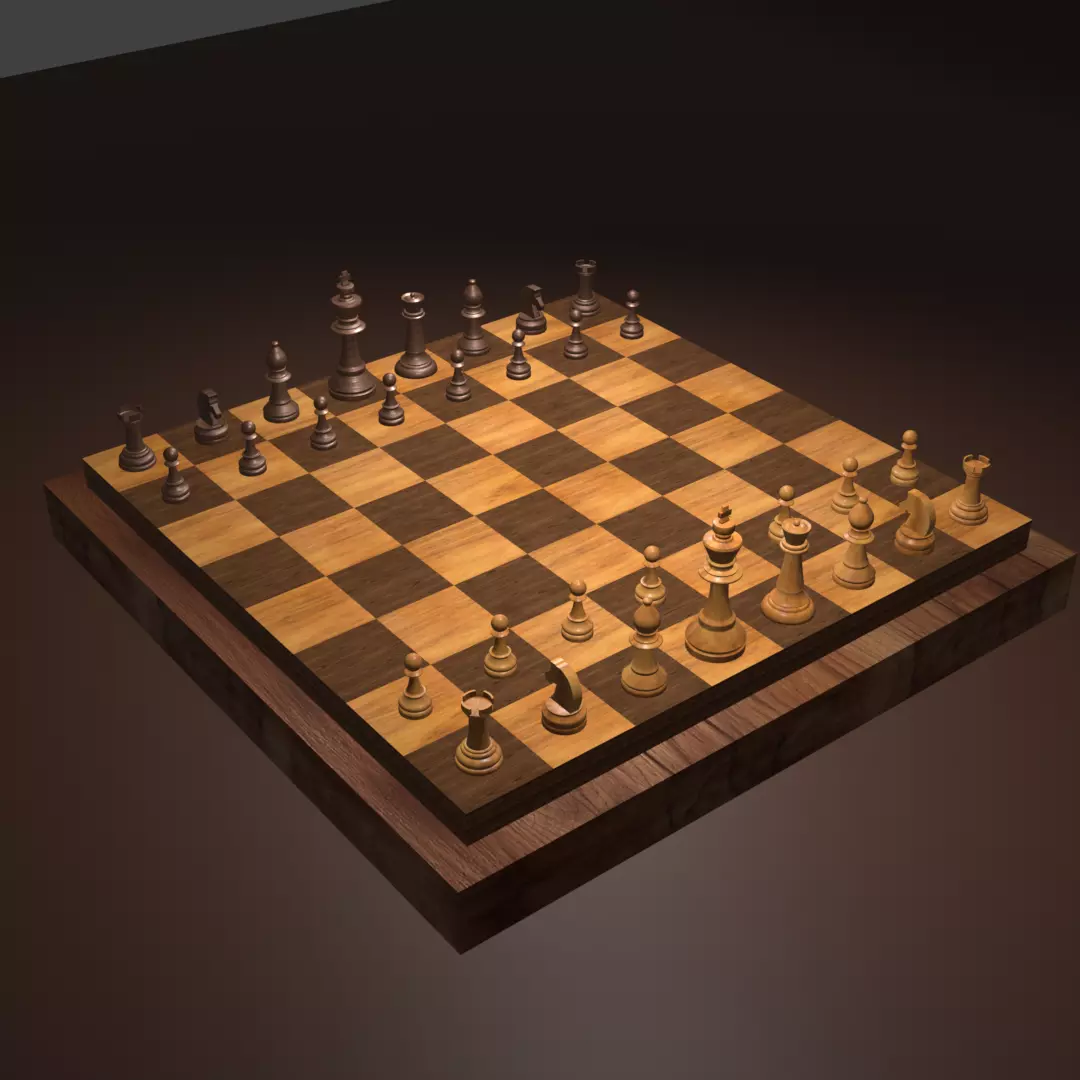 High Poly Chess Board and Pieces 3D model