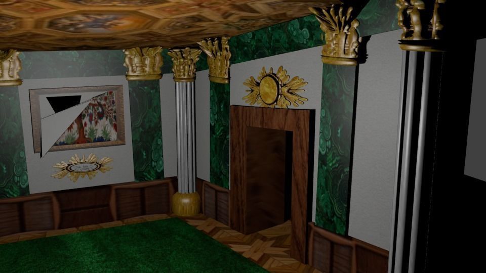 Museum room with ripped painting Low-poly 3D model_2