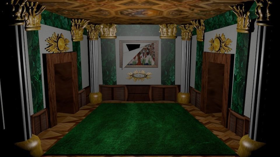 Museum room with ripped painting Low-poly 3D model_0