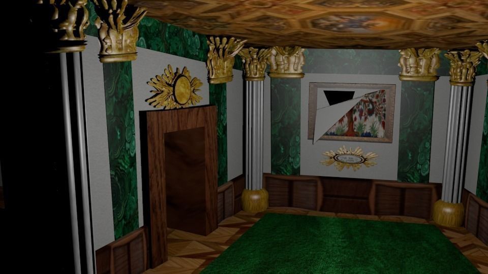 Museum room with ripped painting Low-poly 3D model_1