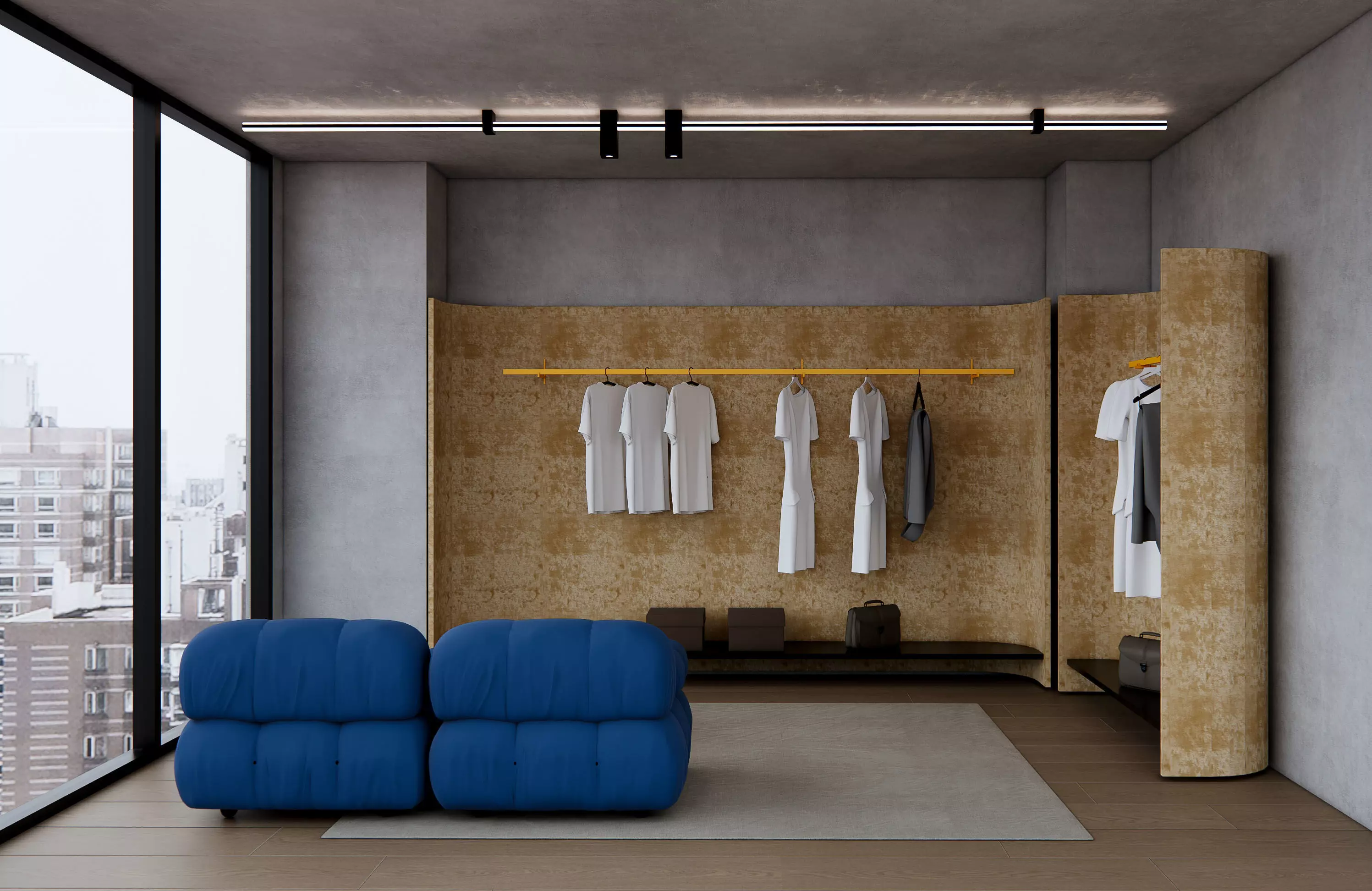 Modern Light Luxury Open Walk-in Closet Design 3D model