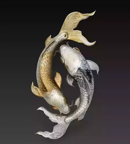 Yin Yang Koi Fish Sculpture Decorative 3D Model