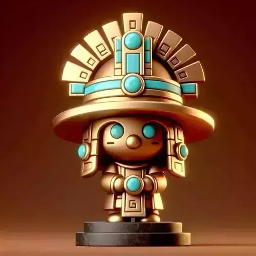Cute Aztec Warrior Statue Character 3D Model