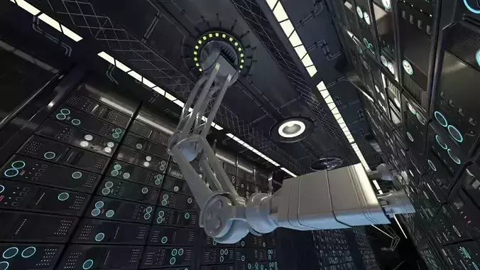 Futuristic sci-fi Server Room with robotic arms  Animated 3d 3D model