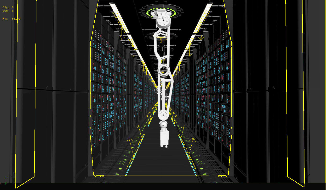 Futuristic sci-fi Server Room with robotic arms Animated 3d 3D model_4