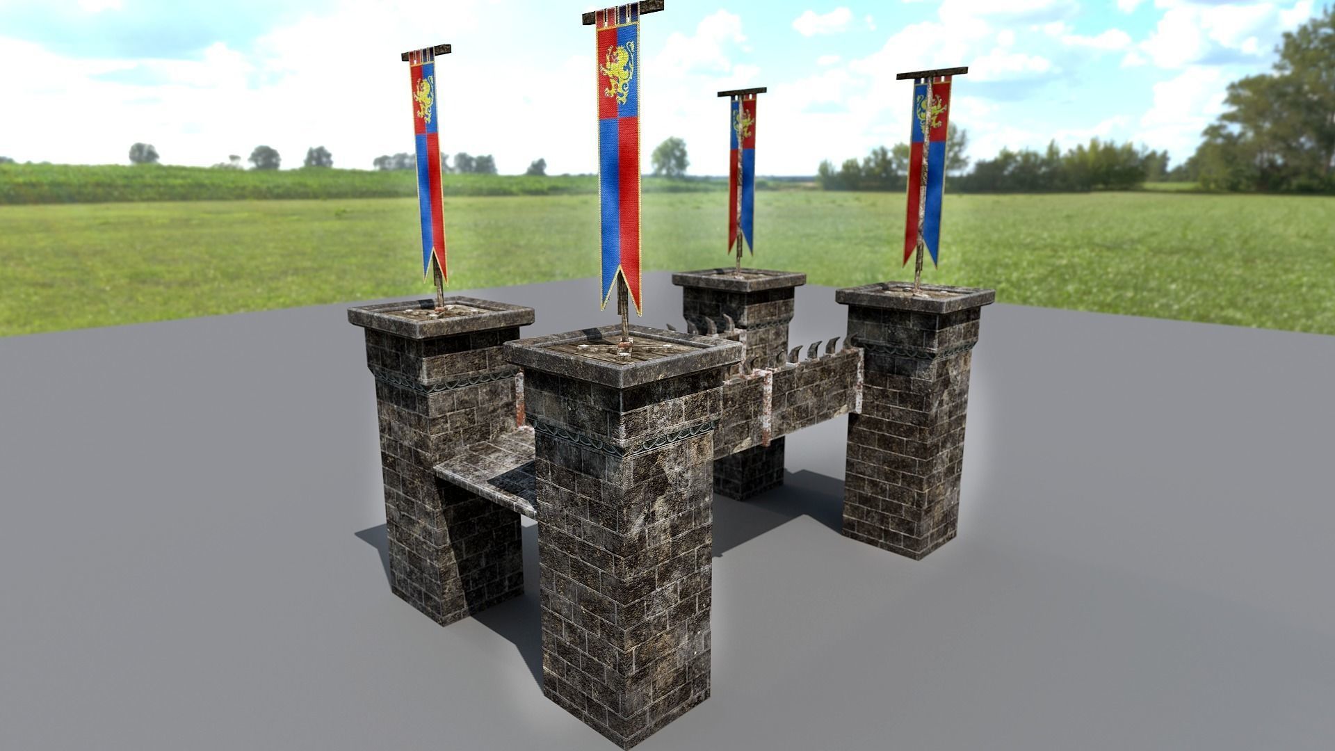 Medieval Stone Bridge - Modular Low-poly 3D model_0