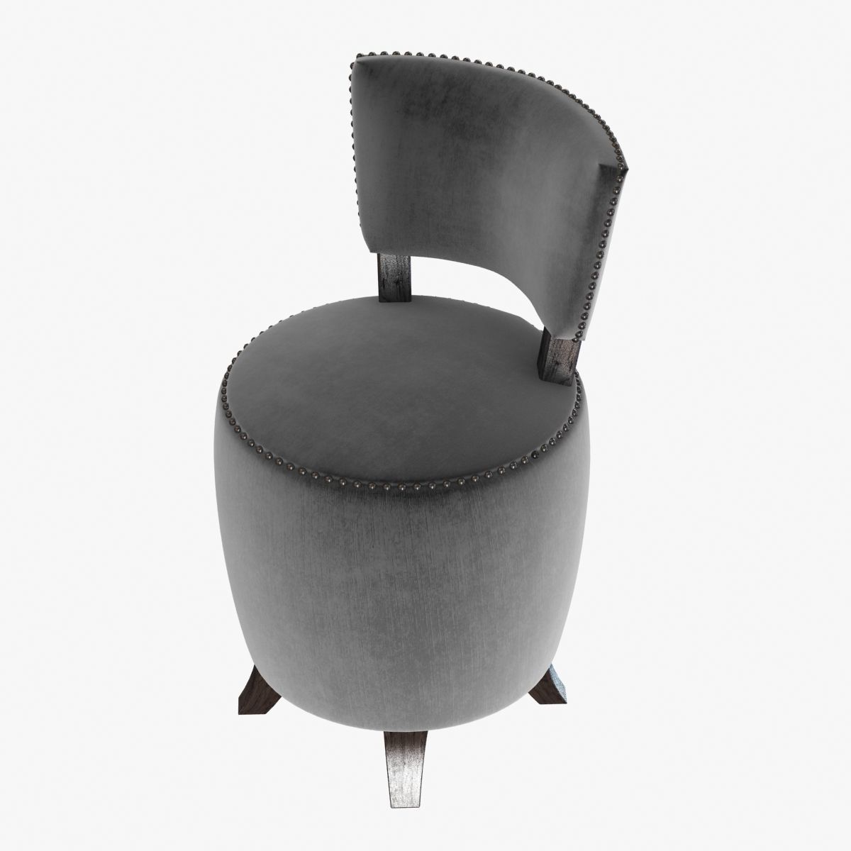 Small round velvet chair for bedroom 3D model_4