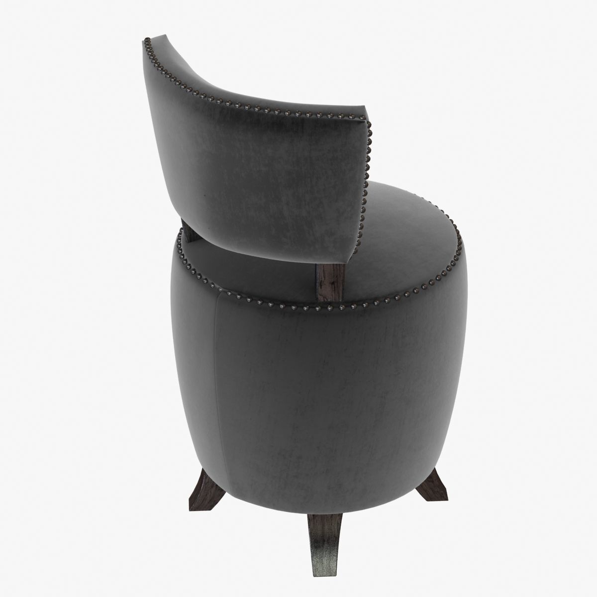 Small round velvet chair for bedroom 3D model_2