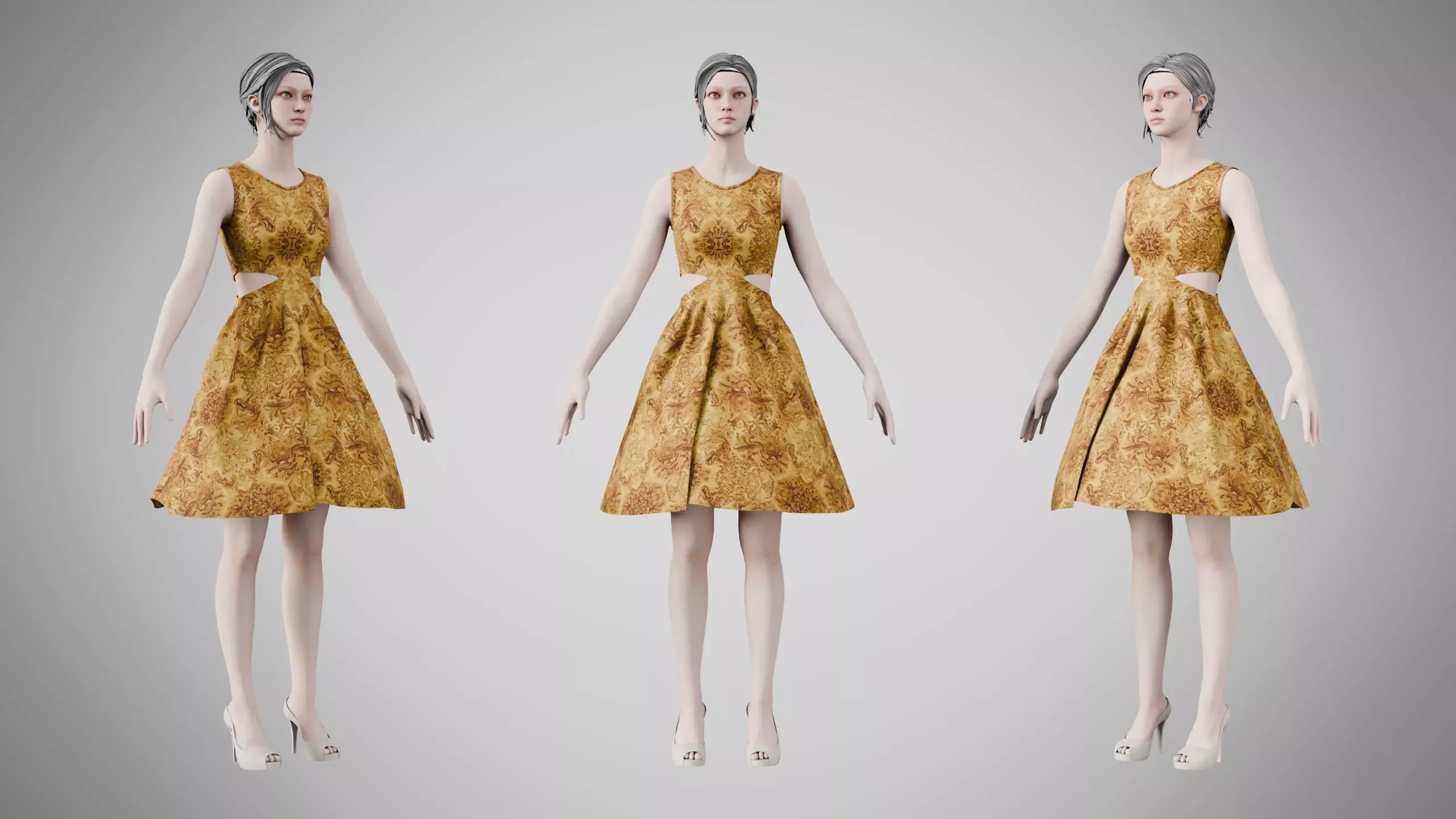 Dress 33 Amber Stream Brocade Low-poly 3D model