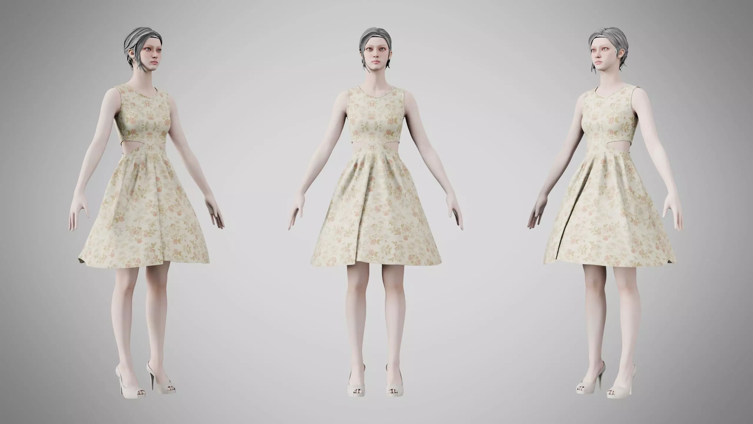 Dress 33 Ivory Garden Brocade Low-poly 3D model