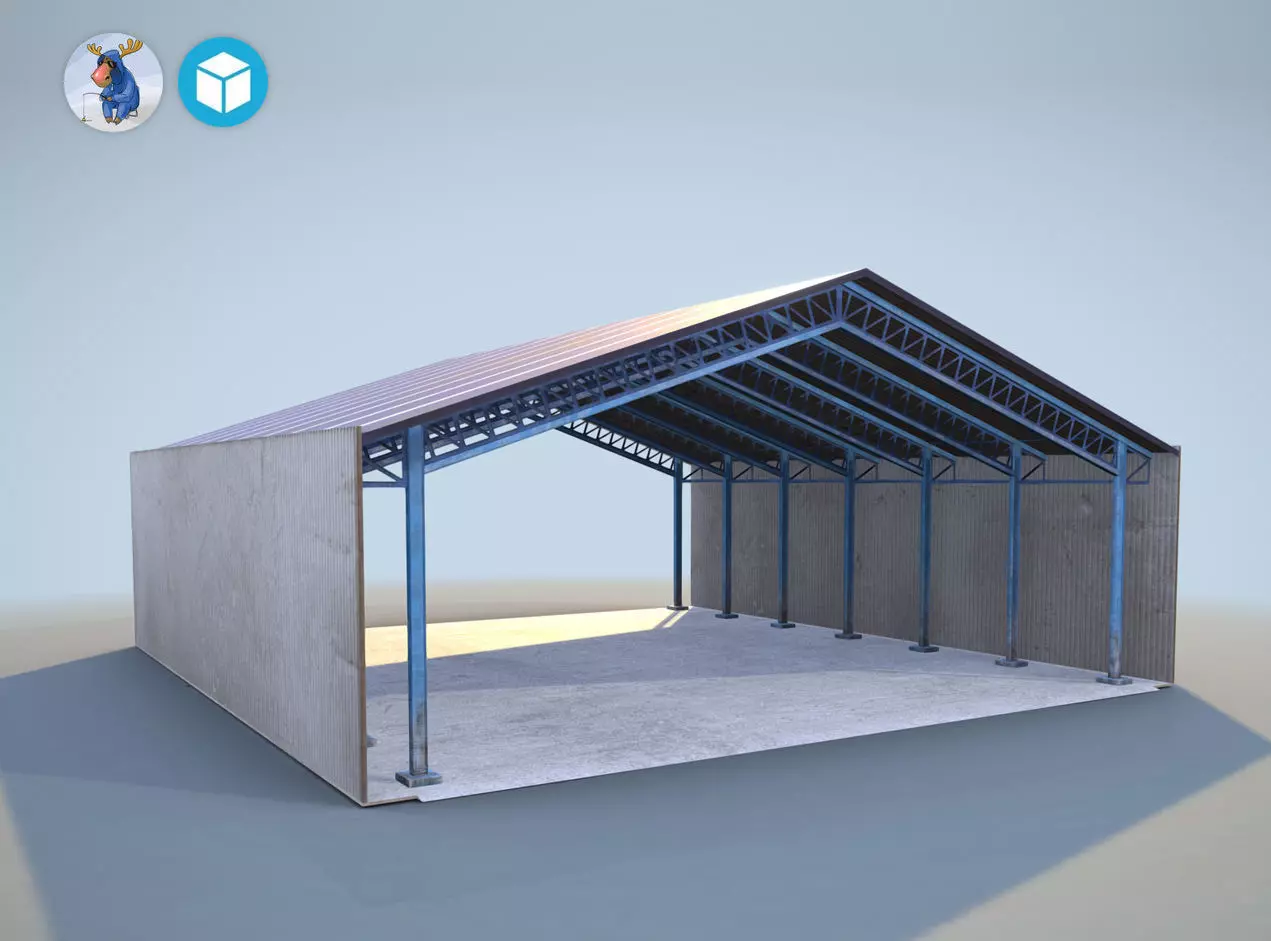 Hangar concrete shed Low-poly 3D model