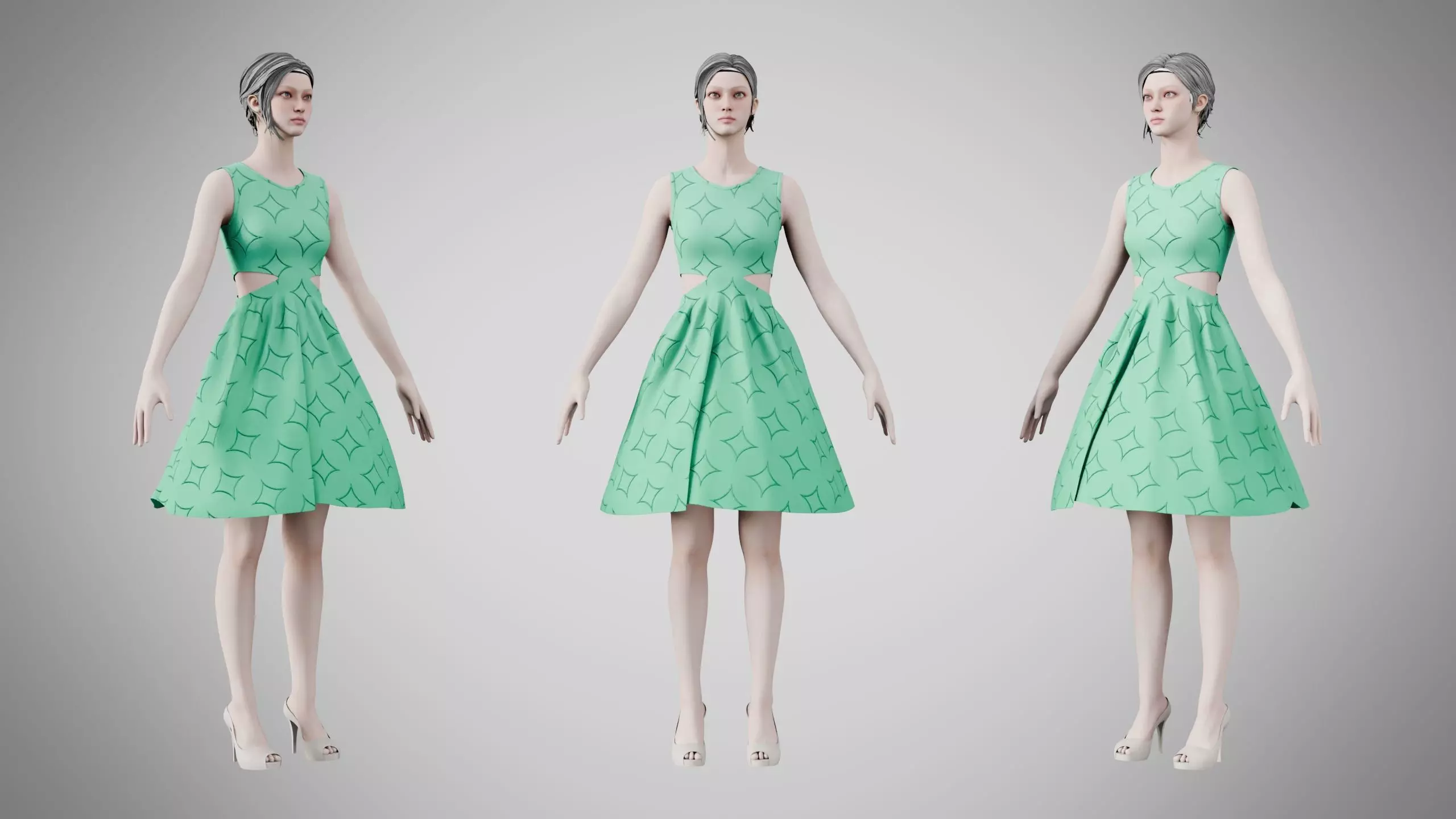 Dress 33 Medium Aquamarine With Design Low-poly 3D model
