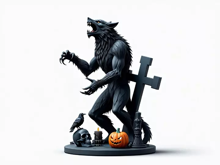 3315Werewolf Howling with Skull Minimalist Statue STL 3D print model