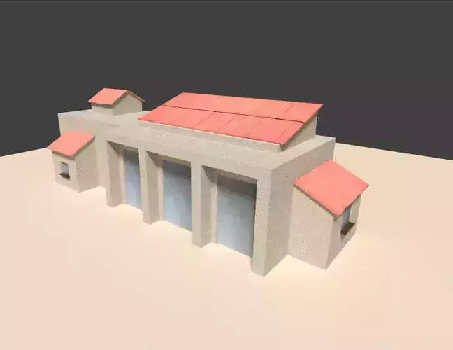 low poly hotel house with roof