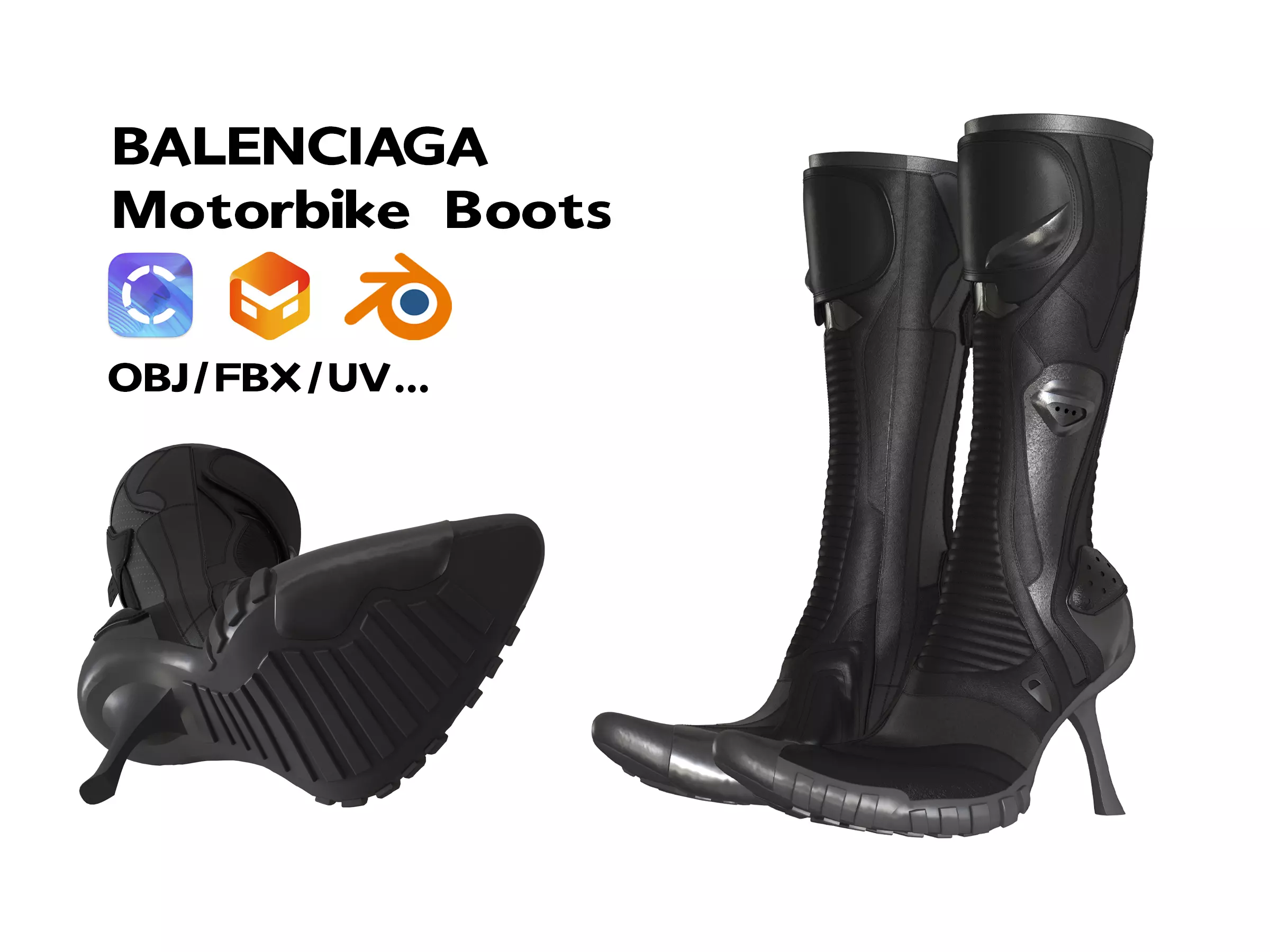 Balenciaga motorbike leather boots 3D model