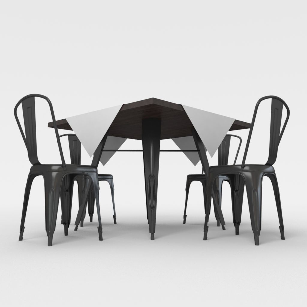 cafe table and Tolix cairs 3D model_1