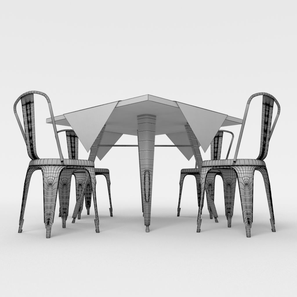 cafe table and Tolix cairs 3D model_5