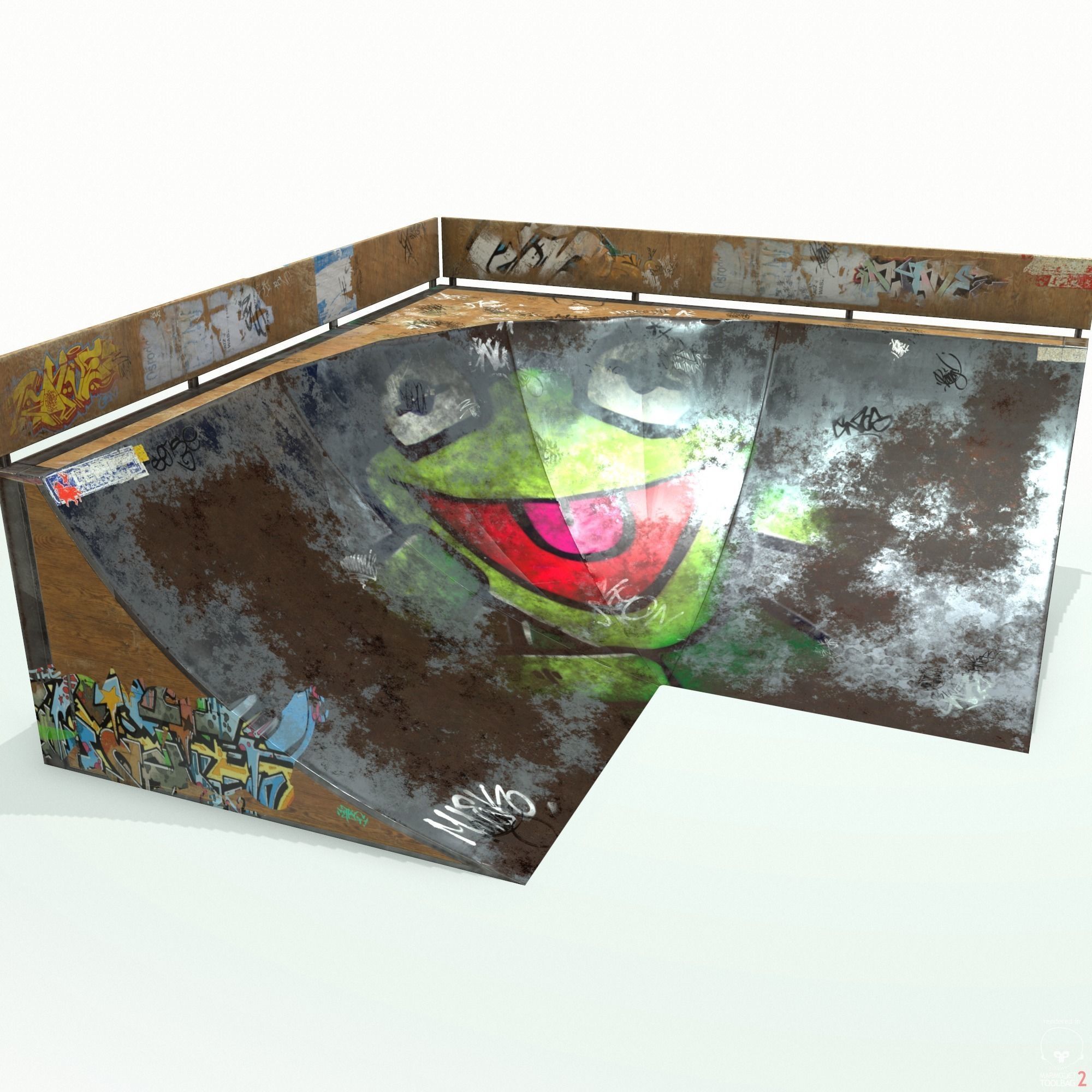 Corner Skate Ramp PBR Textures Low-poly 3D model_9
