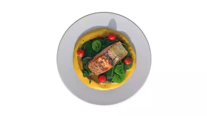 Baked Fish With Lemon Cream Sauce Low-poly 3D model 3