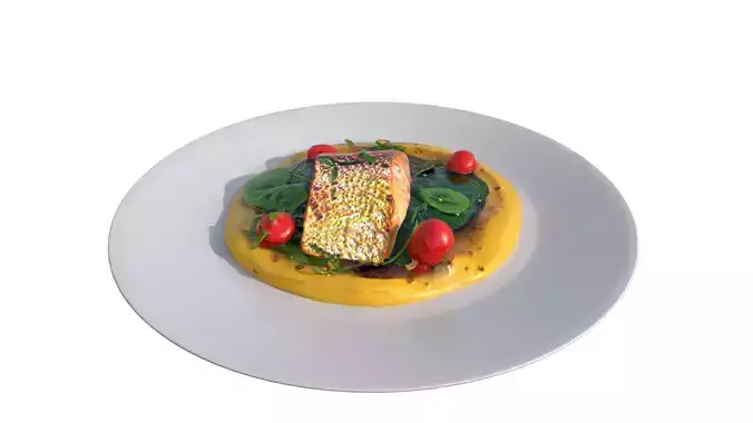 Baked Fish With Lemon Cream Sauce Low-poly 3D model 6
