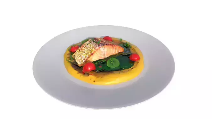 Baked Fish With Lemon Cream Sauce Low-poly 3D model 7