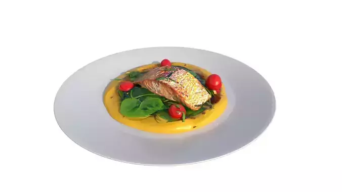 Baked Fish With Lemon Cream Sauce Low-poly 3D model 4