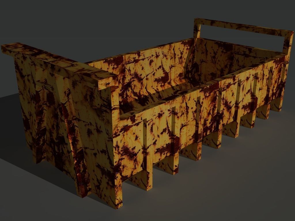 Skip 2 wooden box with rust Low-poly 3D model_2