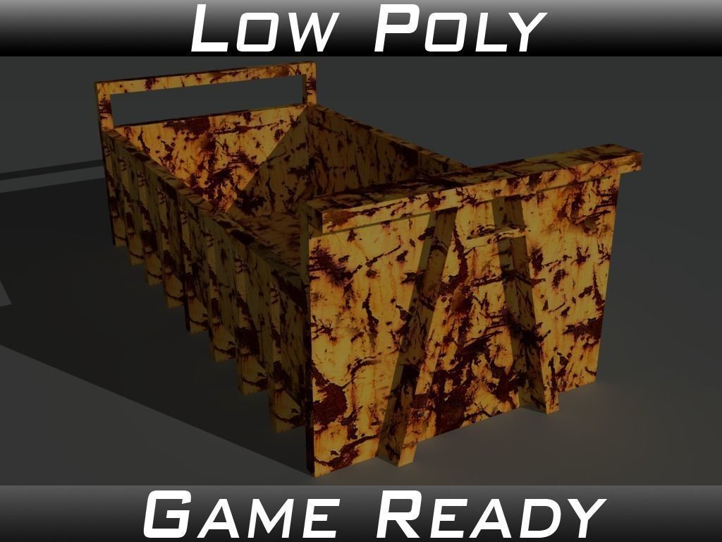 Skip 2 wooden box with rust Low-poly 3D model_0