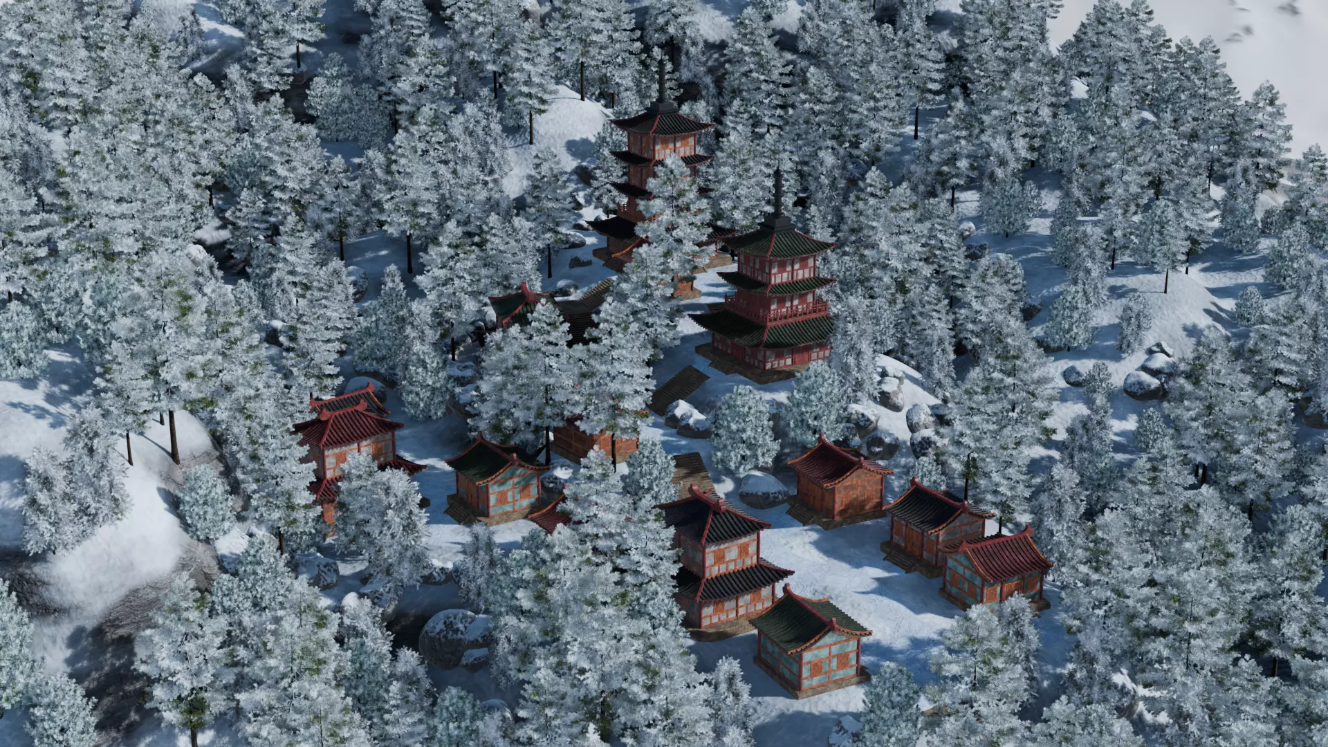 Snowy Mountain Village 3D model