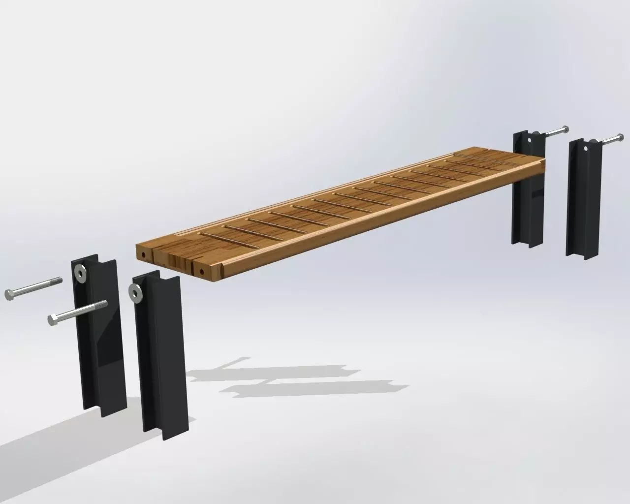 Bench with Steel Beam 3D model_0